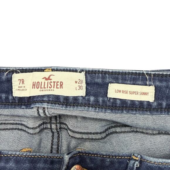 Hollister Women's Size 7R W28 L30 Low Rise Super Skinny Blue Denim Jeans Raw Hem - Picture 6 of 9